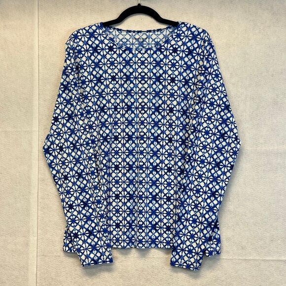 LANDS' END Rash Guard Women's XL/L Blue White Geometric Swim Shirt Shade UPF 50 - Picture 1 of 11